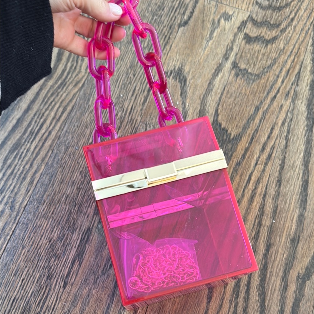 Pink Acrylic Box Bag with Gold Accent